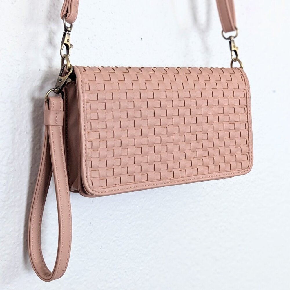 Joy Susan Pastel Pink Woven Crossbody Clutch Purse Wristlet Feminine Small Girly - Picture 4 of 12